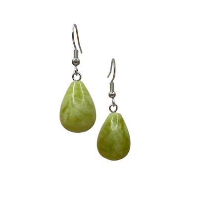 New Jade Fat Teardrop Surgical Steel Earrings